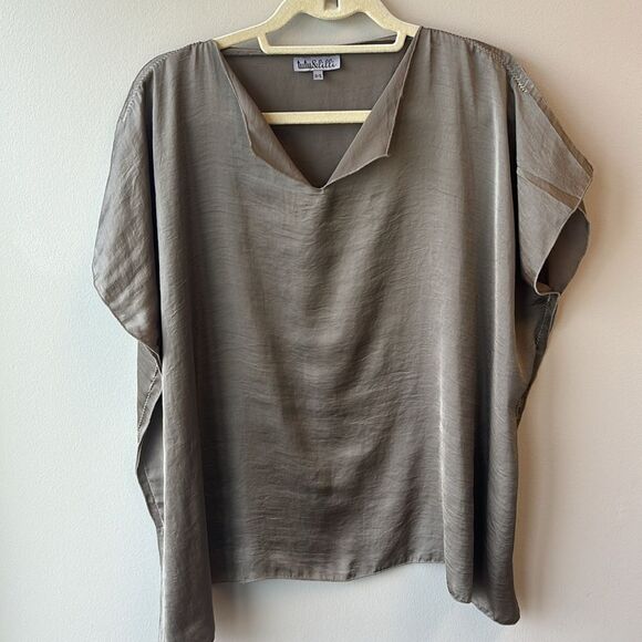 tutu & lili blouse tunic grey brown one size short sleeve polyester - Picture 1 of 7